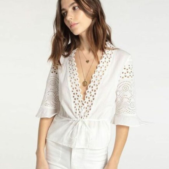 Rouje Tops - Rouje Baba White Eyelet Tie Waist Blouse 40 US 8
